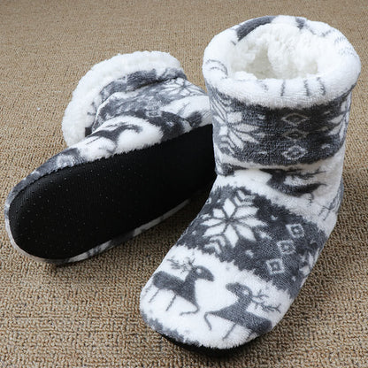 Chaussons bottes hiver nordique en polaire fourrés design renne festif