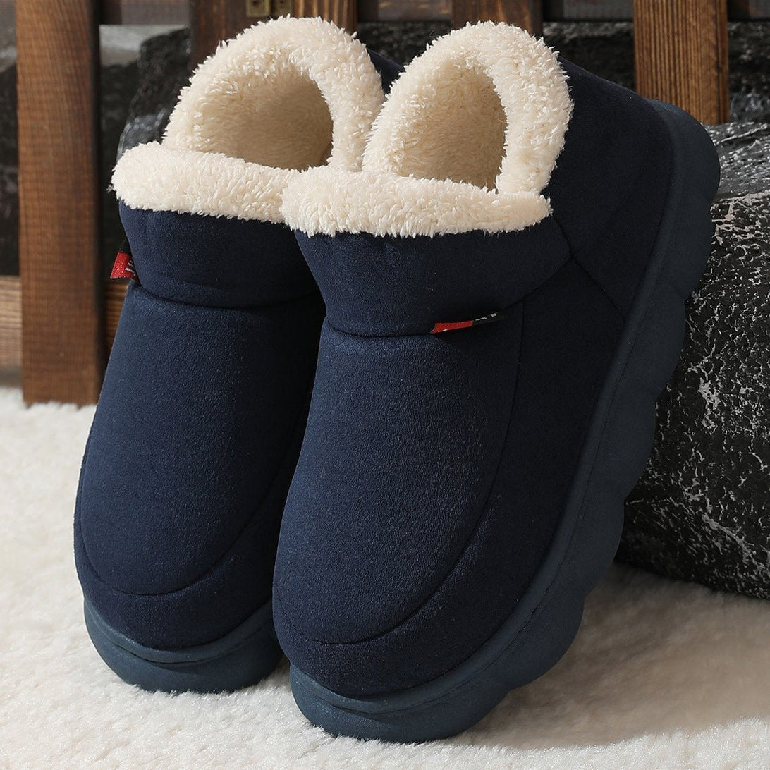 Chaussons d'hiver Doudounea bleu marine avec doublure en peluche blanche, semelle plateforme confortable, parfaits pour la maison