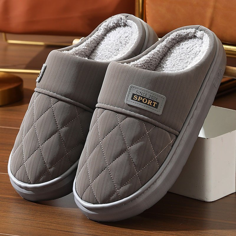 Chaussons matelassés Doudounea gris sport avec doublure chaude en peluche, pantoufles confortables d'intérieur pour homme et femme