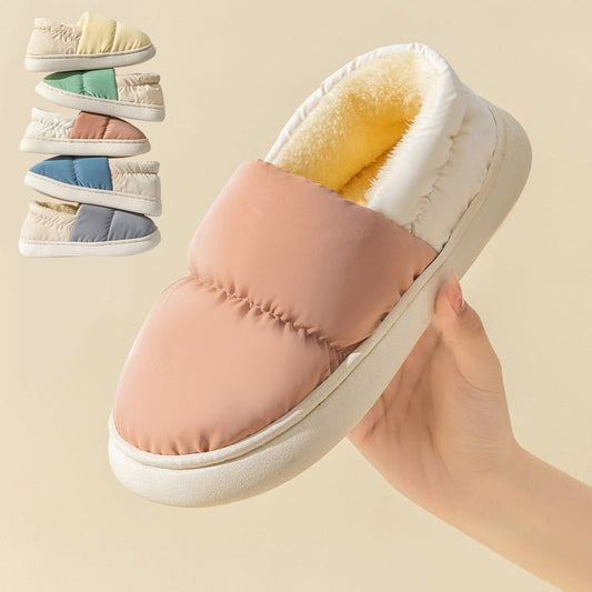 Chaussons matelassés Doudounea avec doublure chaude, disponibles en 6 couleurs pastel, semelle antidérapante et design contemporain pour un confort optimal