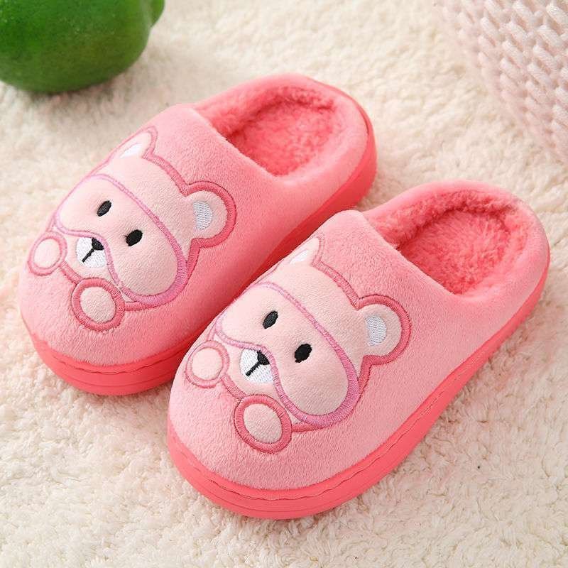 Chaussons douillets Doudounea motif ourson rose pour femme, pantoufles d'intérieur en peluche douce avec design mignon et fourrure chaude