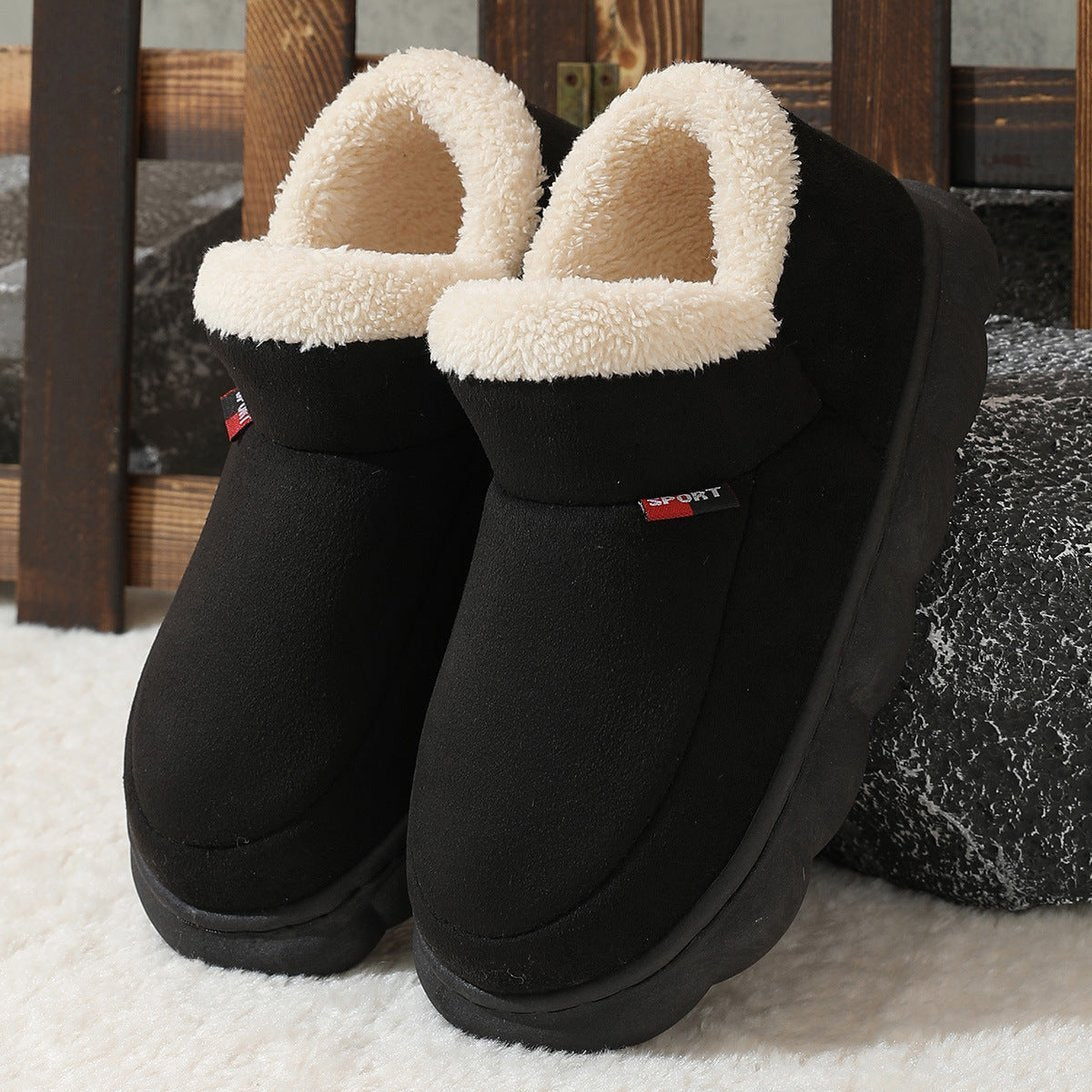 Chaussons plateformes noirs Doudounea avec doublure en fourrure crème, design confortable et élégant pour un hiver chaleureux