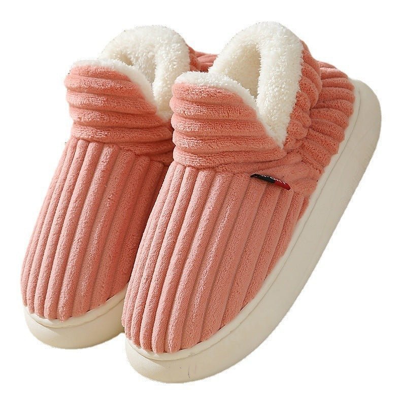 Chaussons confortables Doudounea en velours côtelé rose avec doublure chaude blanche, semelle antidérapante, parfaits pour le confort à la maison