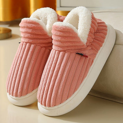 Chaussons Doudounea en velours côtelé rose avec doublure peluche blanche, semelle confortable antidérapante, pantoufles d'intérieur cosy et élégantes