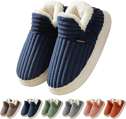 Chaussons d'hiver Doudounea en velours côtelé doublés fourrure, disponibles en 6 couleurs tendance pour un confort optimal à la maison