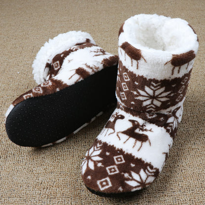 Chaussons bottes hiver nordique en polaire fourrés design renne festif